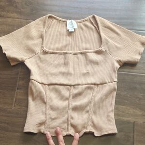 Blue Rain Ribbed Beige Blouse Size m
